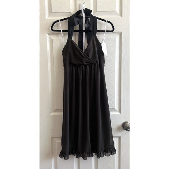 Vera Wang Dresses & Skirts - VERA WANG VTG Y2K Brown Chiffon Ruffle Grosgrain Ribbon Neck Babydoll Dress 6